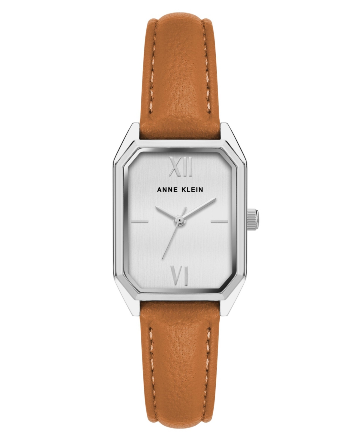 Women's Honey Brown Genuine Leather Strap Watch, 24mm - Silver-Tone, Honey Brown