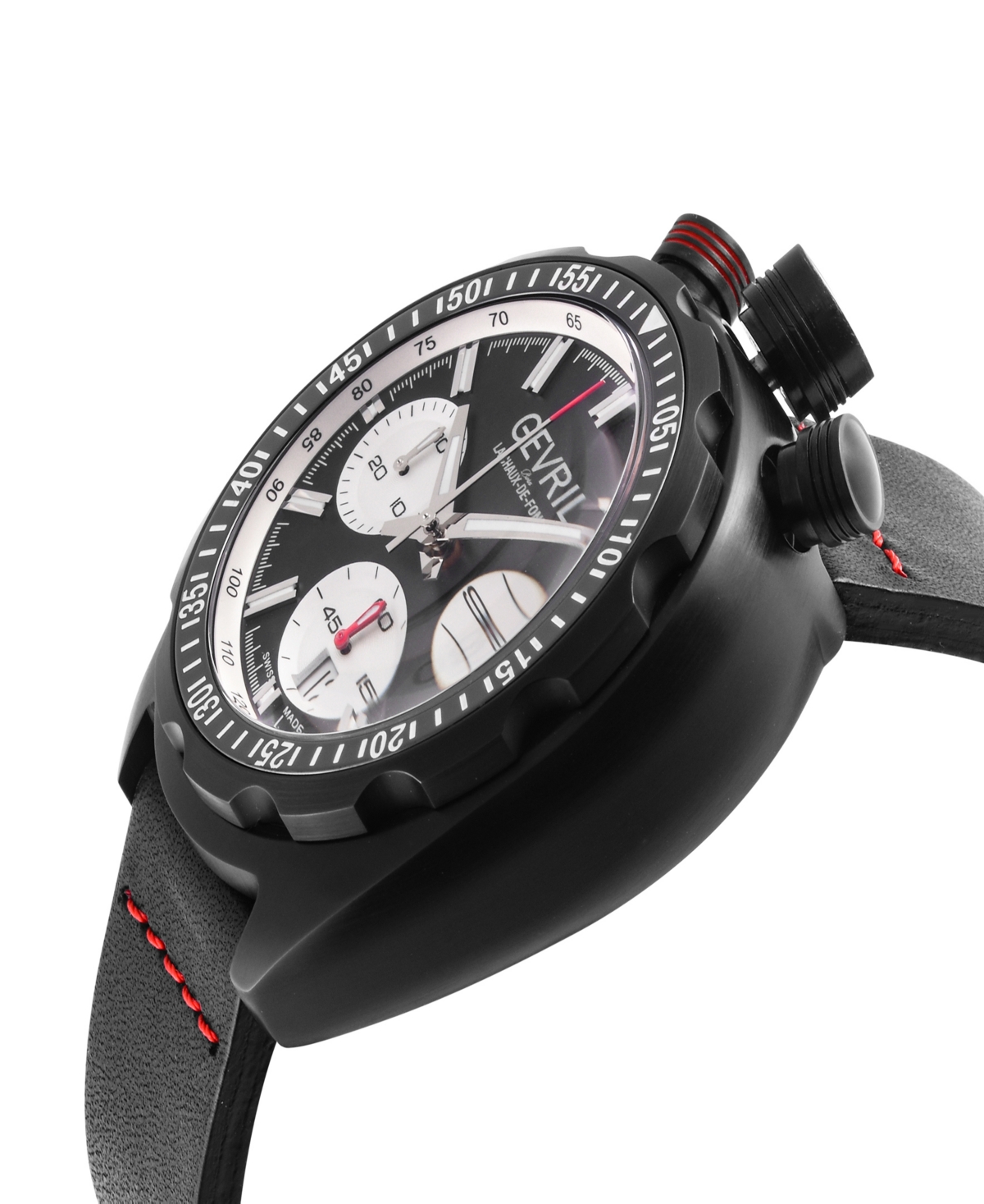 Gevril Men's Canal Street Chrono Swiss Automatic ItalianLeather Strap Watch 48mm - Black