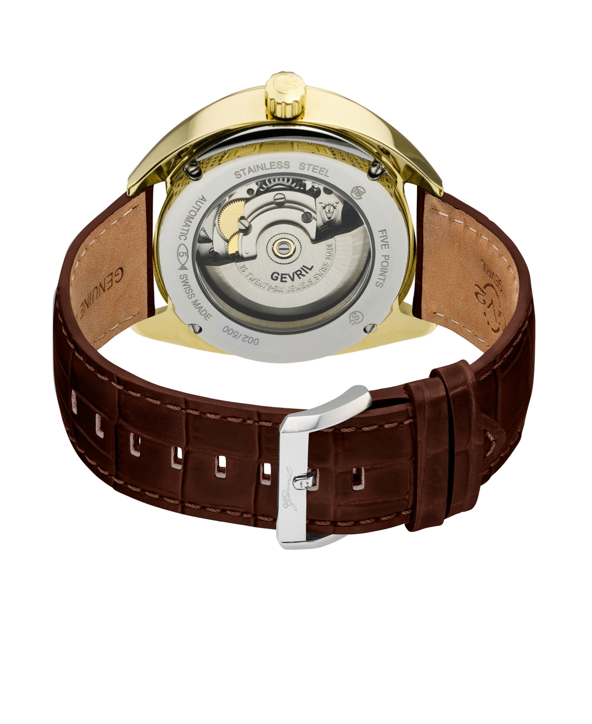 Gevril Men's Five Points Swiss Automatic Italian Brown Leather Strap Watch 40mm - Gold-Tone