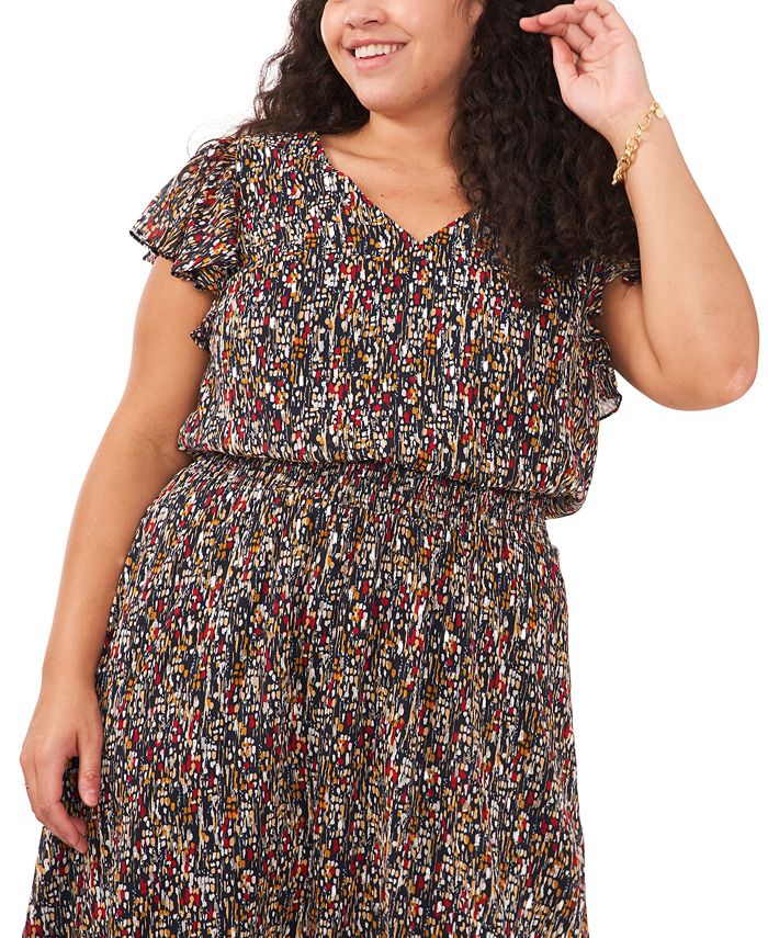 Msk Plus Size Printed Flutter Sleeve Smocked Dress Macys 1754