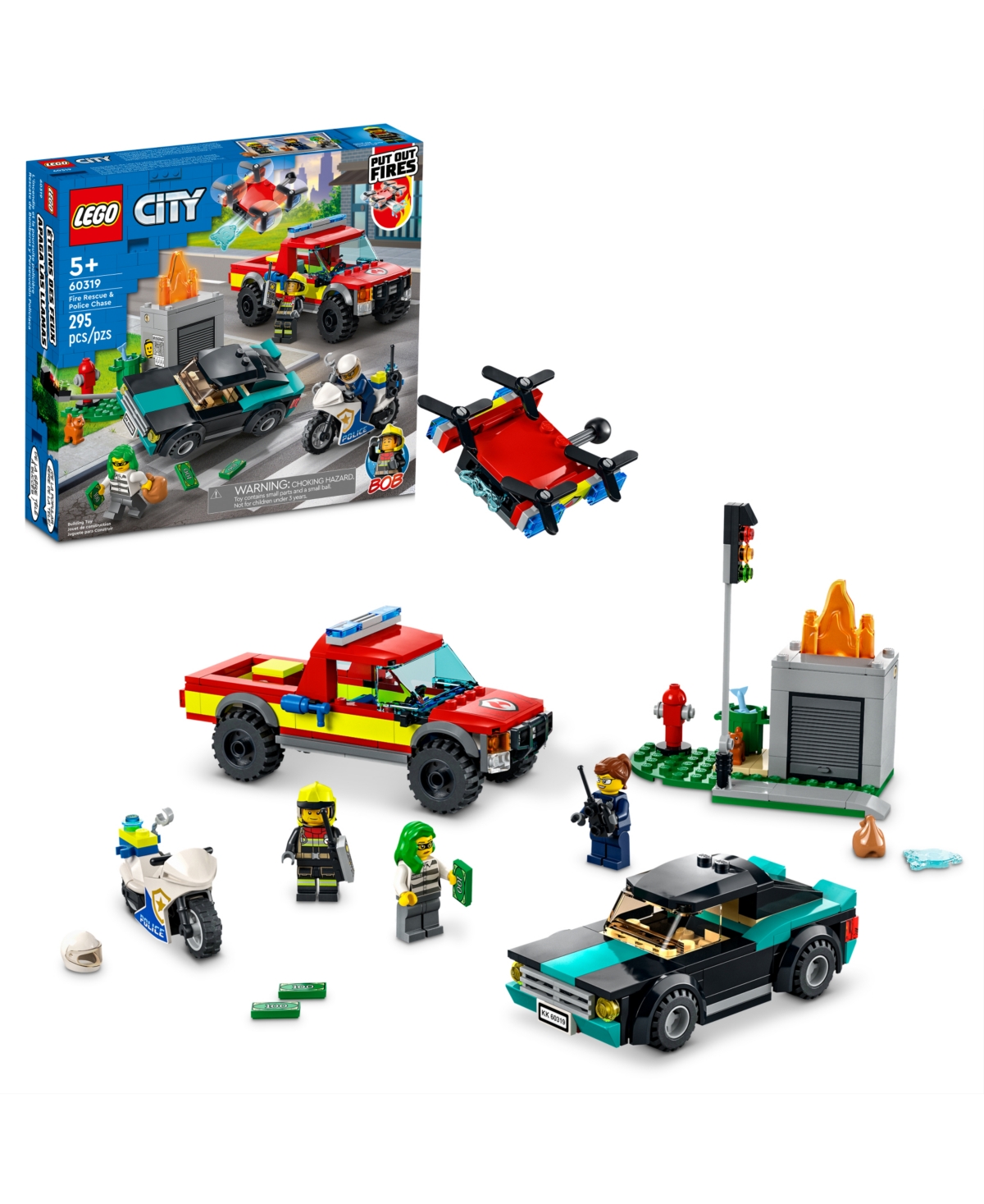 Lego Kids' City Fire Fire Rescue & Police Chase 60319 Building Set, 295 Pieces In No Color