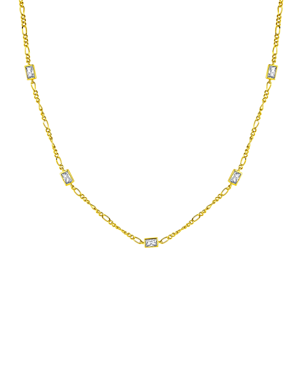 Cubic Zirconia Rectangle Stone Station Necklace - Gold Plated