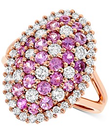 Pink Sapphire (1-5/8 ct. t.w.) & Diamond (1-1/10 ct. t.w.) Oval Halo Cluster Ring in 14k Rose Gold