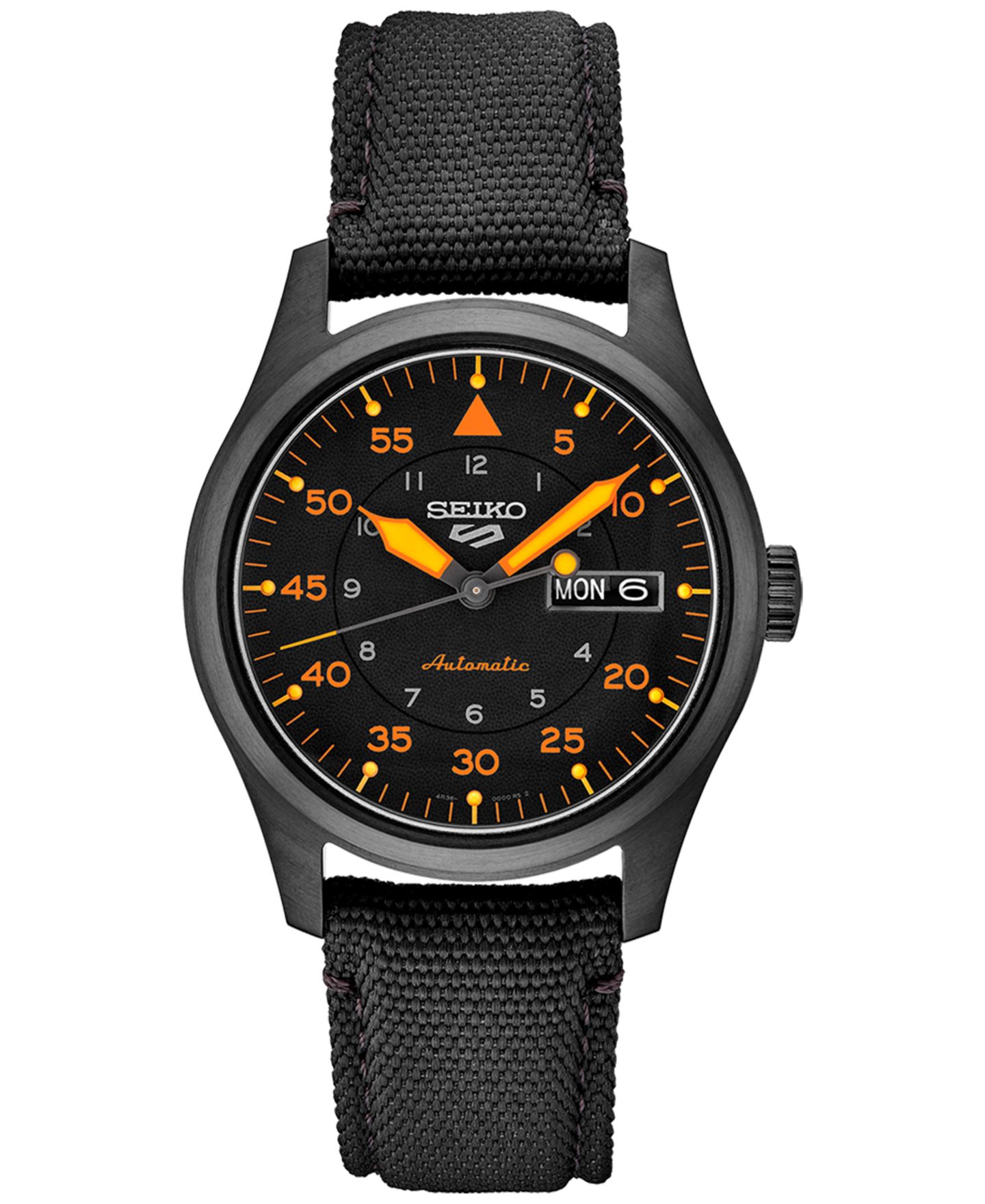 Мужские часы Seiko Automatic 5 Sports, чёрный нейлоновый ремешок, 39 мм — фото 1