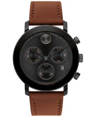 Movado Men's Swiss Chronograph Bold Evolution Brown Leather Strap Watch ...