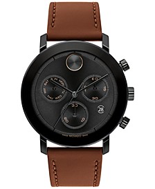 Men's Swiss Chronograph Bold Evolution Brown Leather Strap Watch 42mm