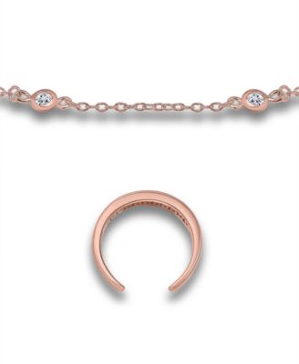 Cubic Zirconia Channel Set 18K Rose Gold and Gold Over Silver, Sterling Silver Toe Ring with Station Anklet Set, 2 Piece