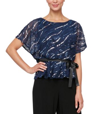 Alex Evenings - Women's Sequined Belted Blouse