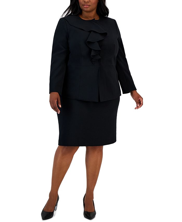 Le Suit Plus Size Ruffled Stretch Crepe Skirt Suit - Macy's