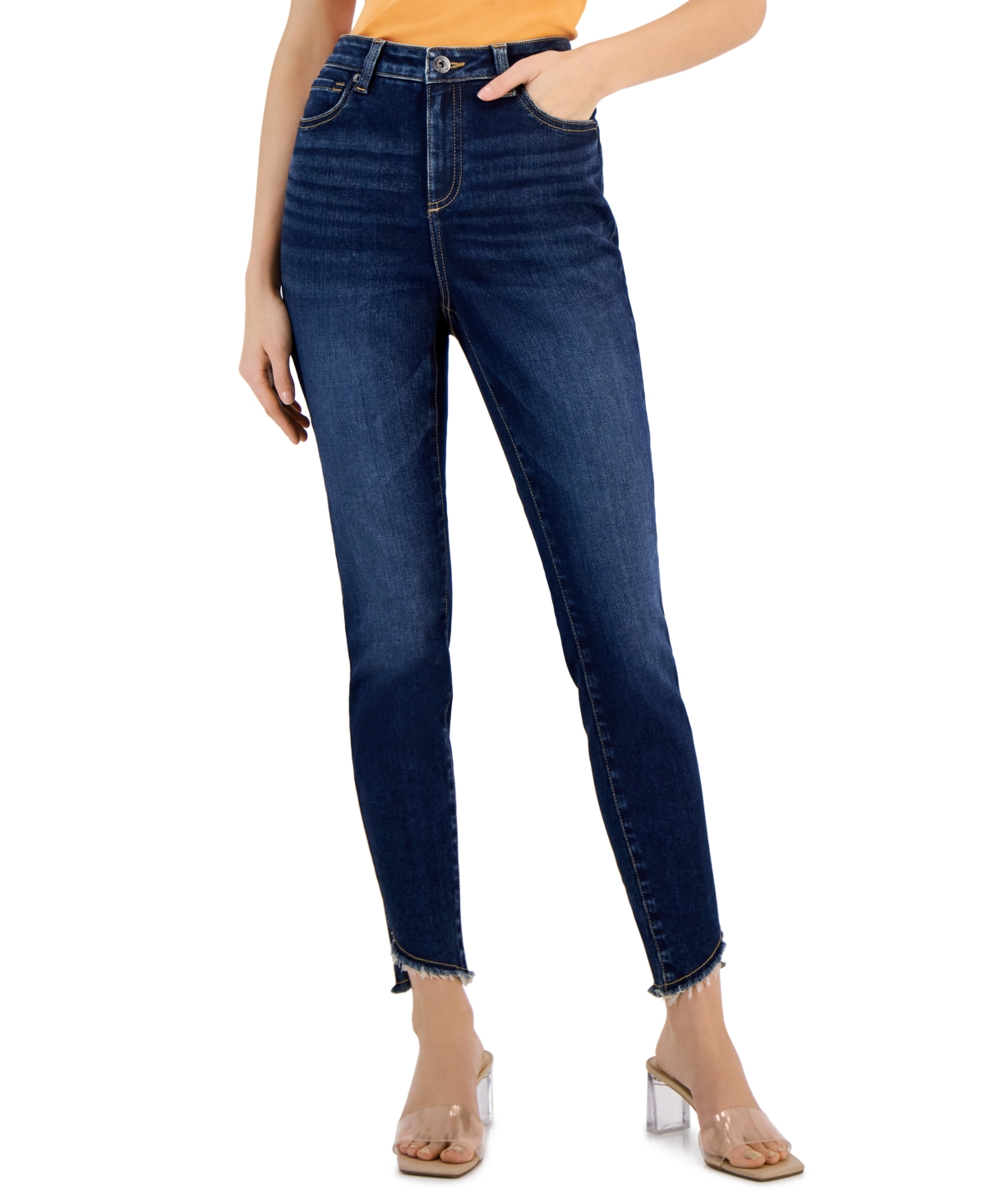 Inc International Concepts Women's Curvy Frayed-hem Skinny Jeans, Created For Macy's In Dark Indigo