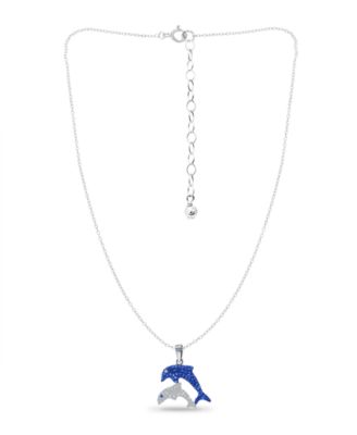 Crystal Two Dolphin Pendant Sterling Silver Necklace