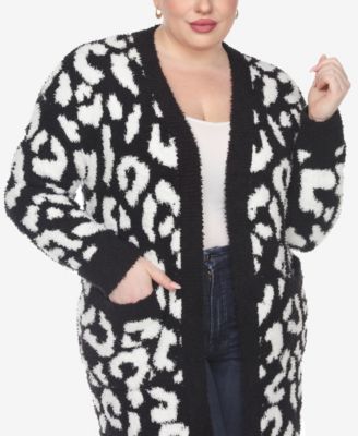 Plus Size Leopard Print Open Front Sherpa Sweater