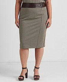 Plus-Size Faux-Leather-Trim Jacquard-Knit Pencil Skirt