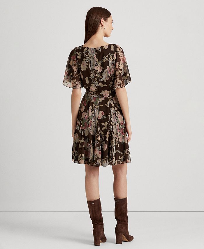 Lauren Ralph Lauren Floral Crinkle Georgette Surplice Dress - Macy's