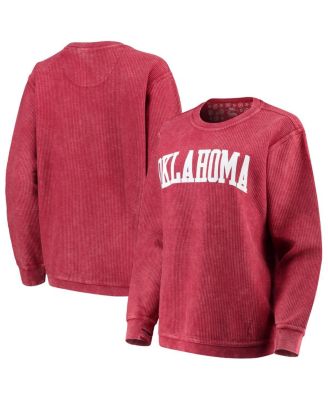 Women's Crimson Oklahoma Sooners Comfy Cord Vintage-Like Wash Basic Arch Pullover Sweatshirt