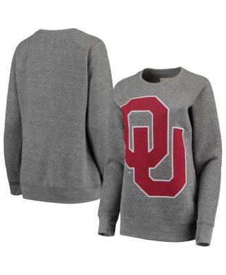 Women's Heathered Gray Oklahoma Sooners Big Team Logo Knobi Fleece Tri-Blend Crew Neck Sweatshirt