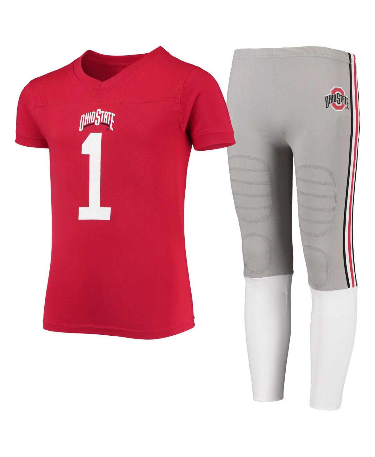 Big Boys Wes & Willyand Gray Ohio State Buckeyes Team Logo Football Pajama Set - Scarlet, Gray