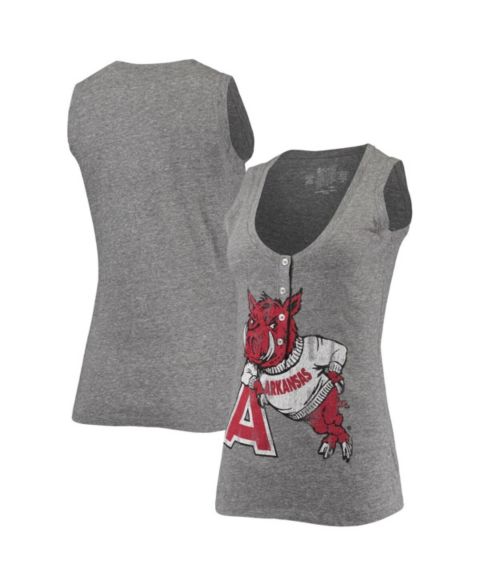 Женский топ Original Retro Brand Heathered Gray Arkansas Razorbacks Relaxed Henley Tri-Blend V-Neck Logo