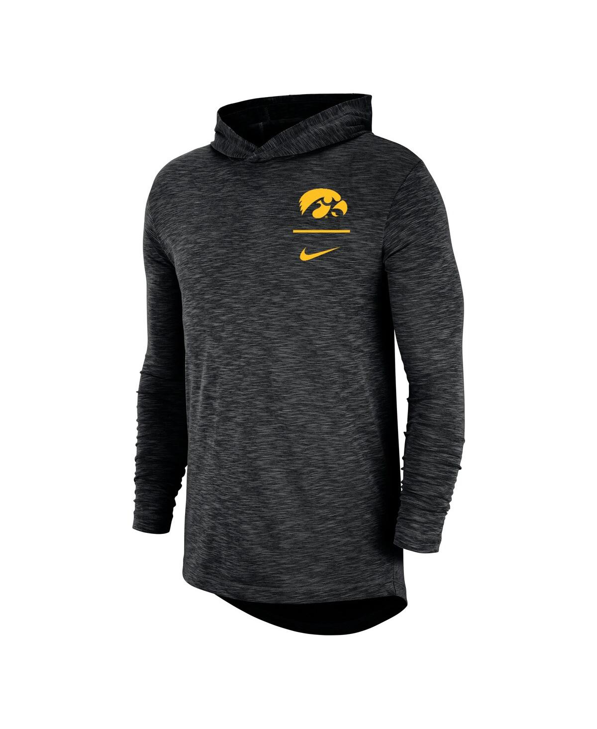 Shop Nike Men's  Black Iowa Hawkeyes Slub Performance Long Sleeve Hoodie T-shirt