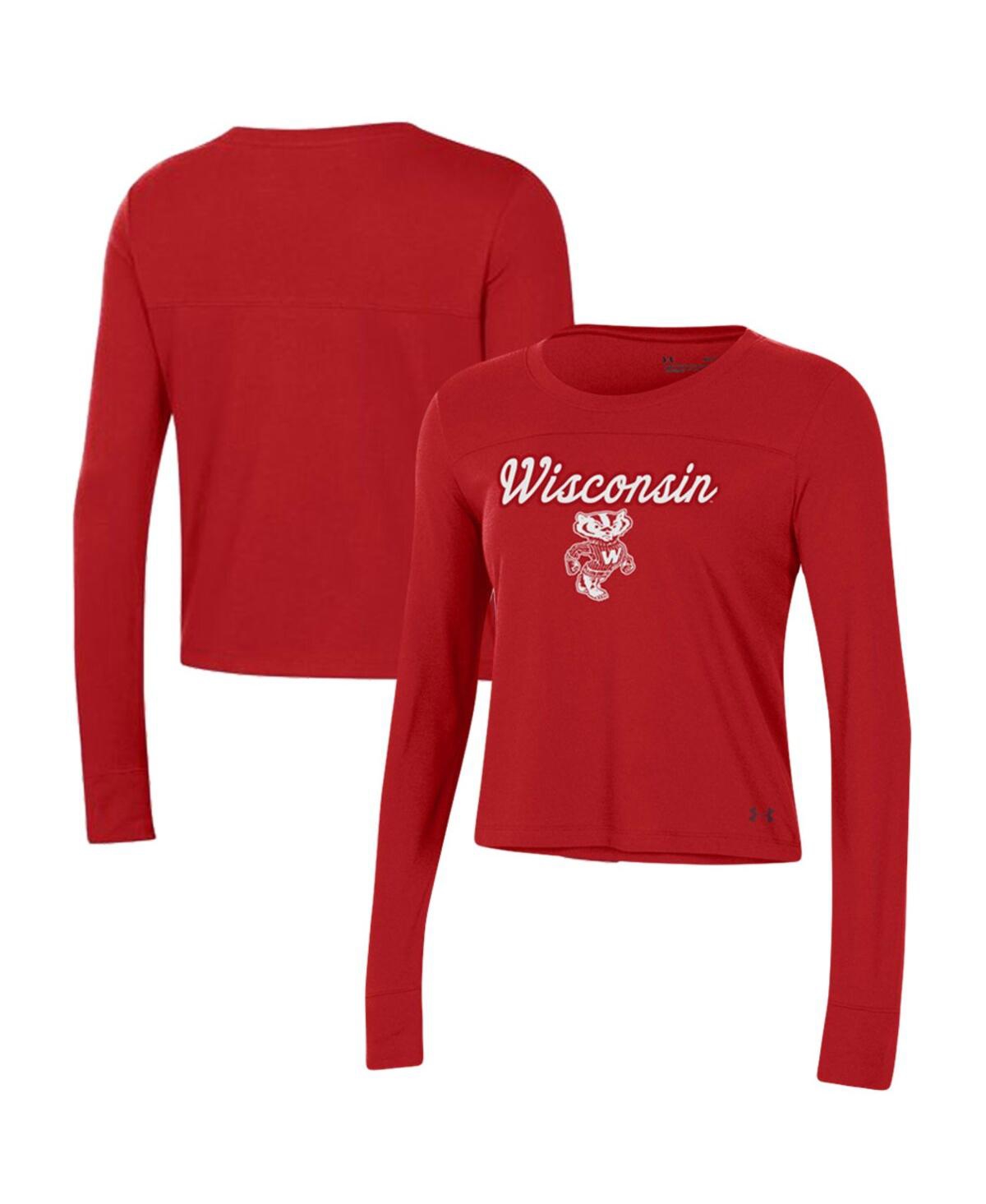 Shop Under Armour Women's  Red Wisconsin Badgers Vault Cropped Long Sleeve T-shirt