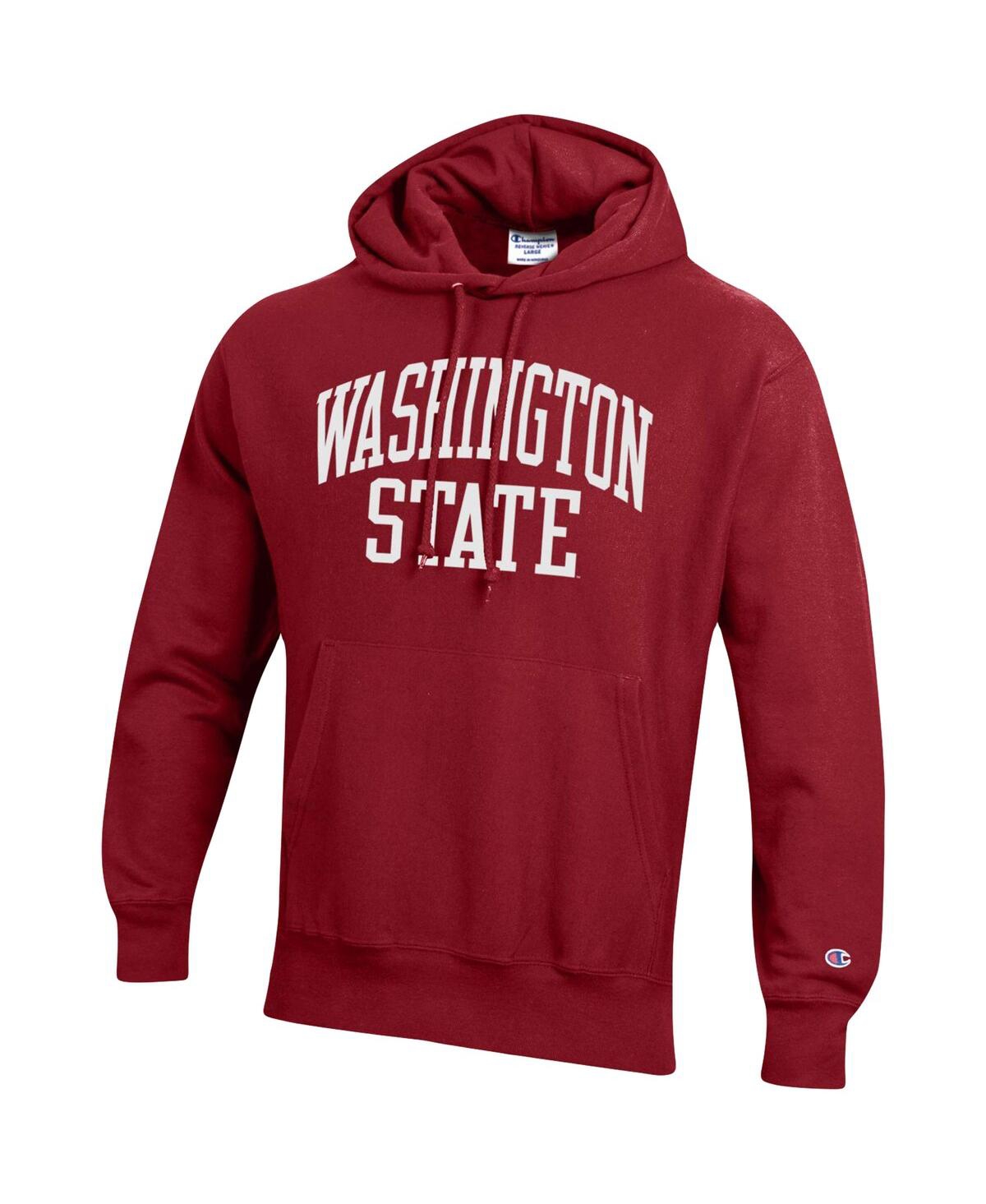 Shop Champion Men's  Crimson Washington State Cougars Team Arch Reverse Weave Pullover Hoodie