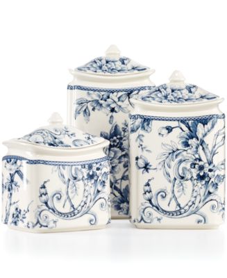 222 Fifth Adelaide Blue Set  of 3 Canisters Serveware 