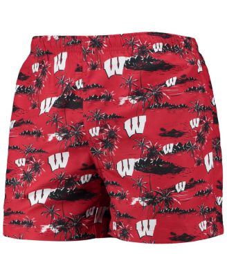 Men's Red Wisconsin Badgers Island Palm Swim Trunks