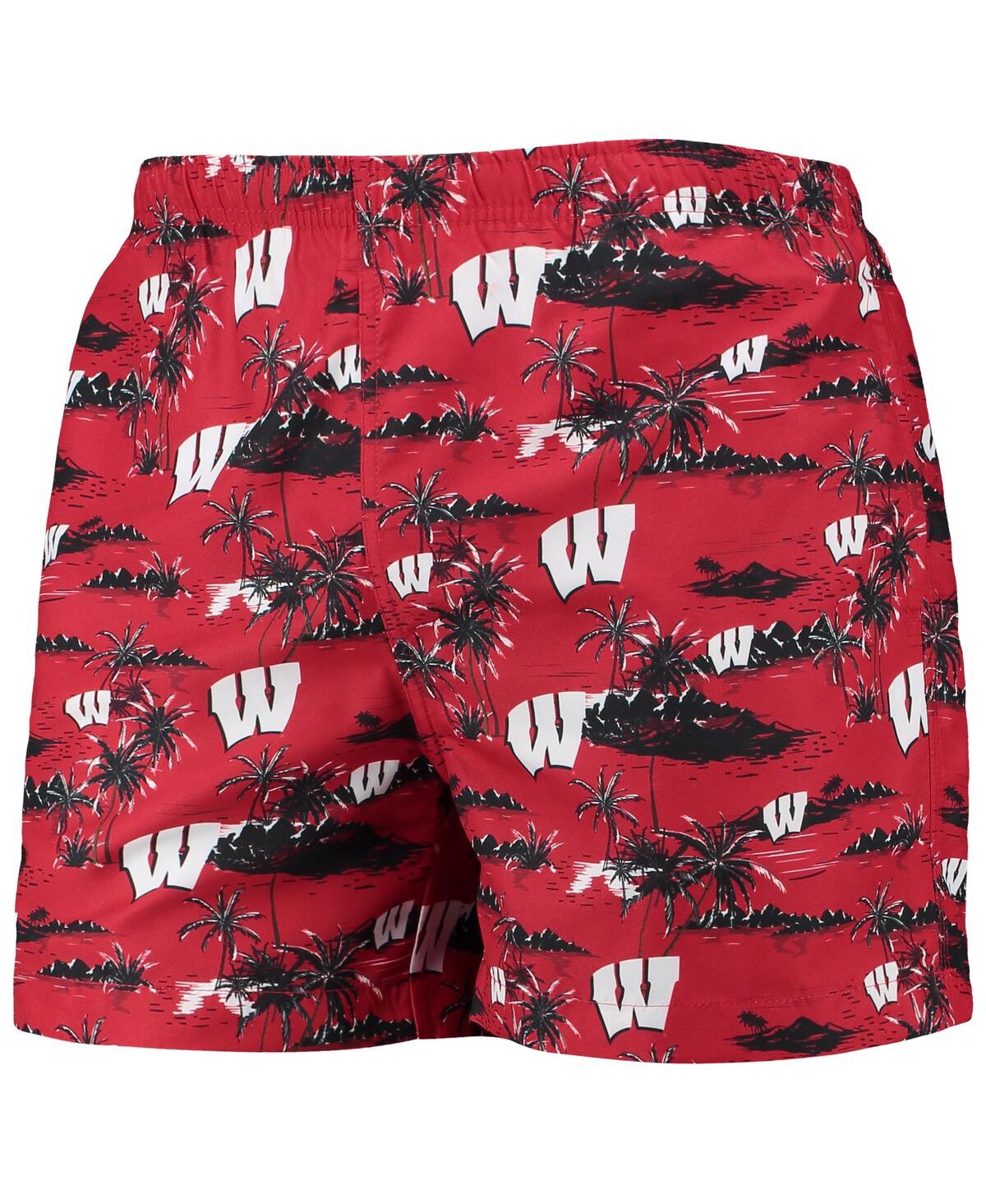 Shop Foco Men's  Red Wisconsin Badgers Island Palm Swim Trunks