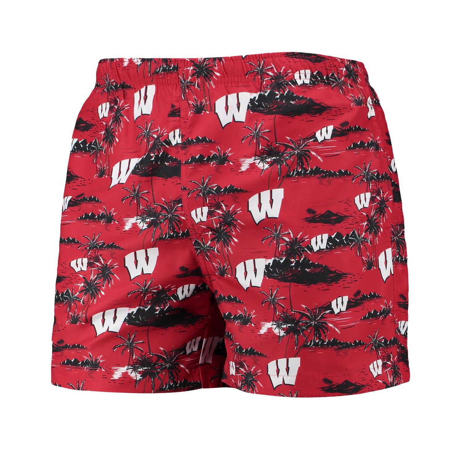 Men's Red Wisconsin Badgers Island Palm Swim Trunks