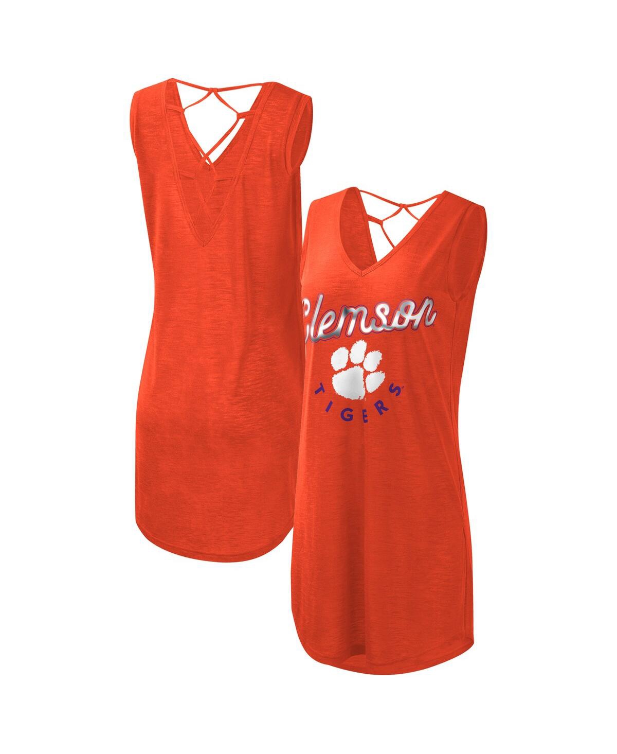 Shop G-iii 4her By Carl Banks Women's  Orange Clemson Tigers Game Time Burnout Cover-up V-neck Dress