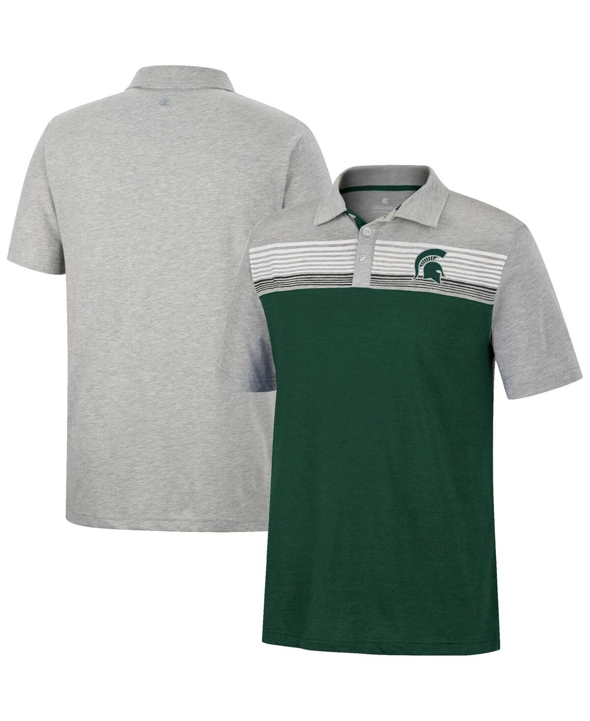 Shop Colosseum Men's  Green, Heather Gray Michigan State Spartans Caddie Lightweight Polo Shirt In Green,heathered Gray