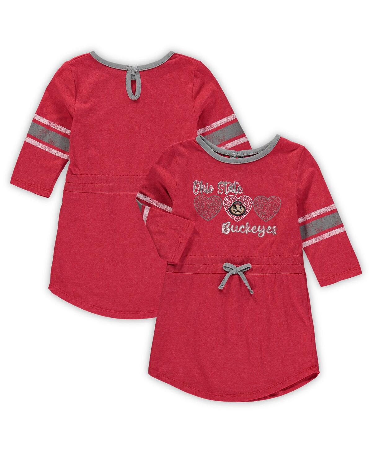 Colosseum Babies' Toddler Girls  Heathered Scarlet Nebraska Huskers Poppin Sleeve Stripe Dress