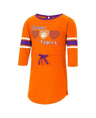 Toddler Girls Heathered Orange Clemson Tigers Poppin Sleeve Stripe Dress