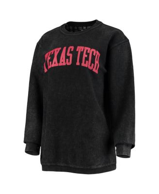 Women's Black Texas Tech Red Raiders Comfy Cord Vintage Wash Basic Arch Pullover Sweatshirt