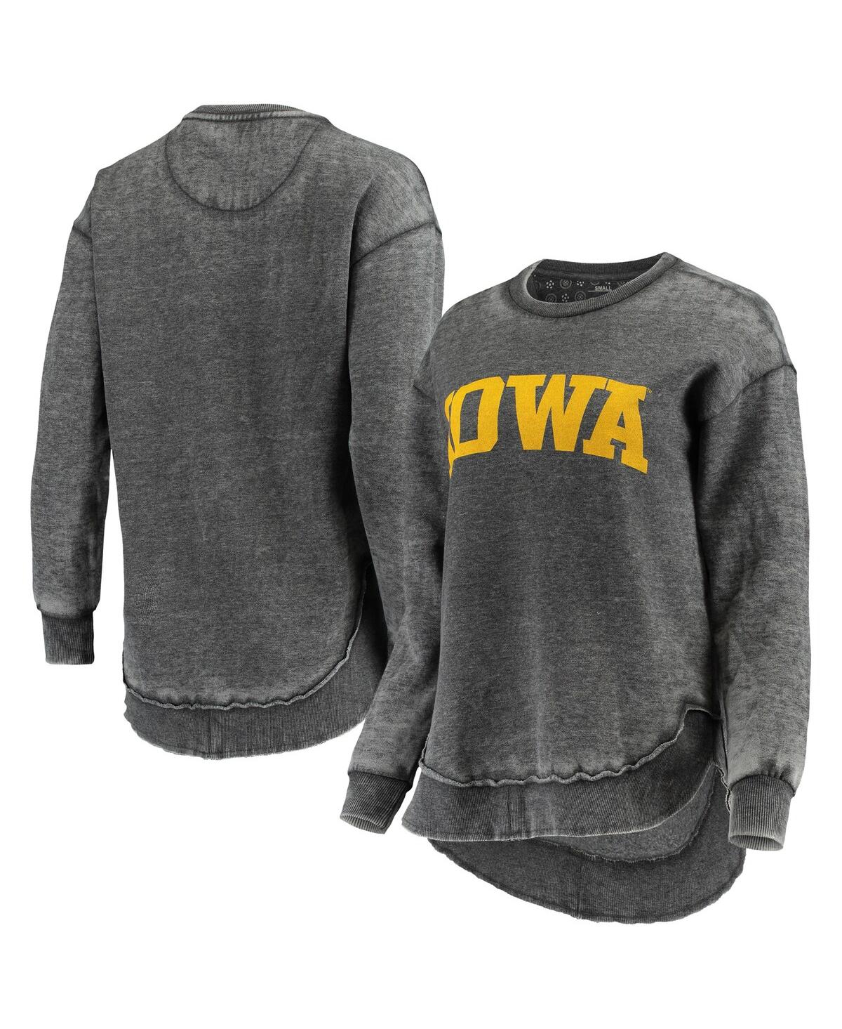 PRESSBOX WOMEN'S PRESSBOX BLACK IOWA HAWKEYES VINTAGE-LIKE WASH PULLOVER SWEATSHIRT