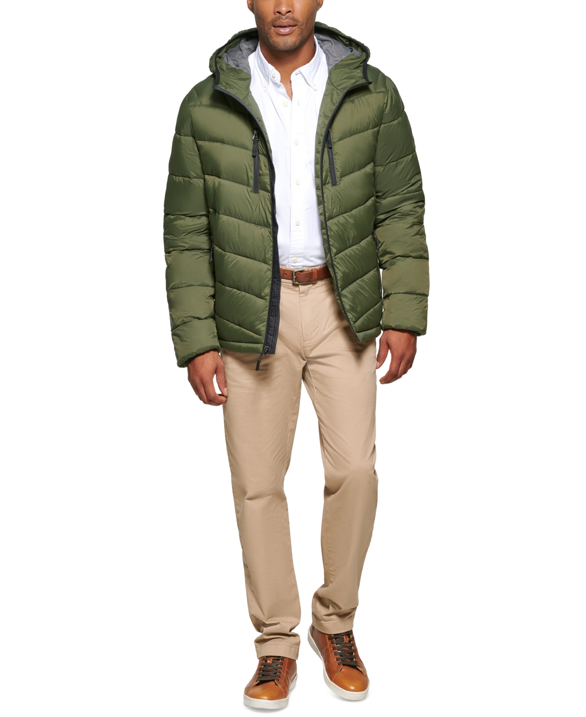 Club Room Men's Chevron Quilted Hooded Puffer Jacket, Created for Macy's