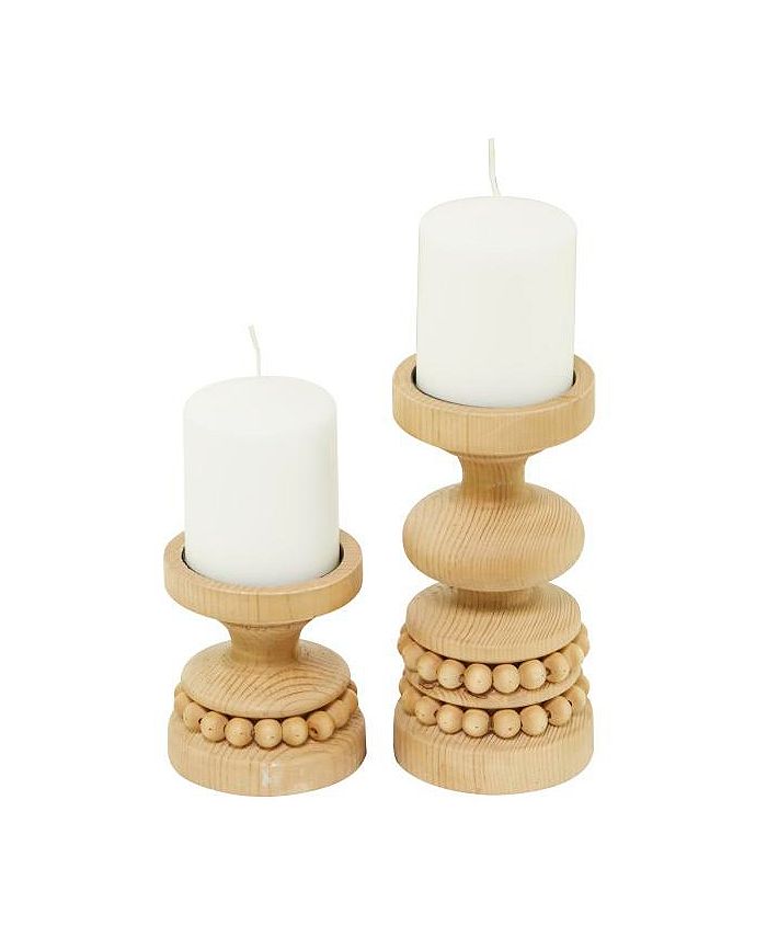 Novogratz Collection Wood Traditional 2 Piece Beaded Candle Holder Set