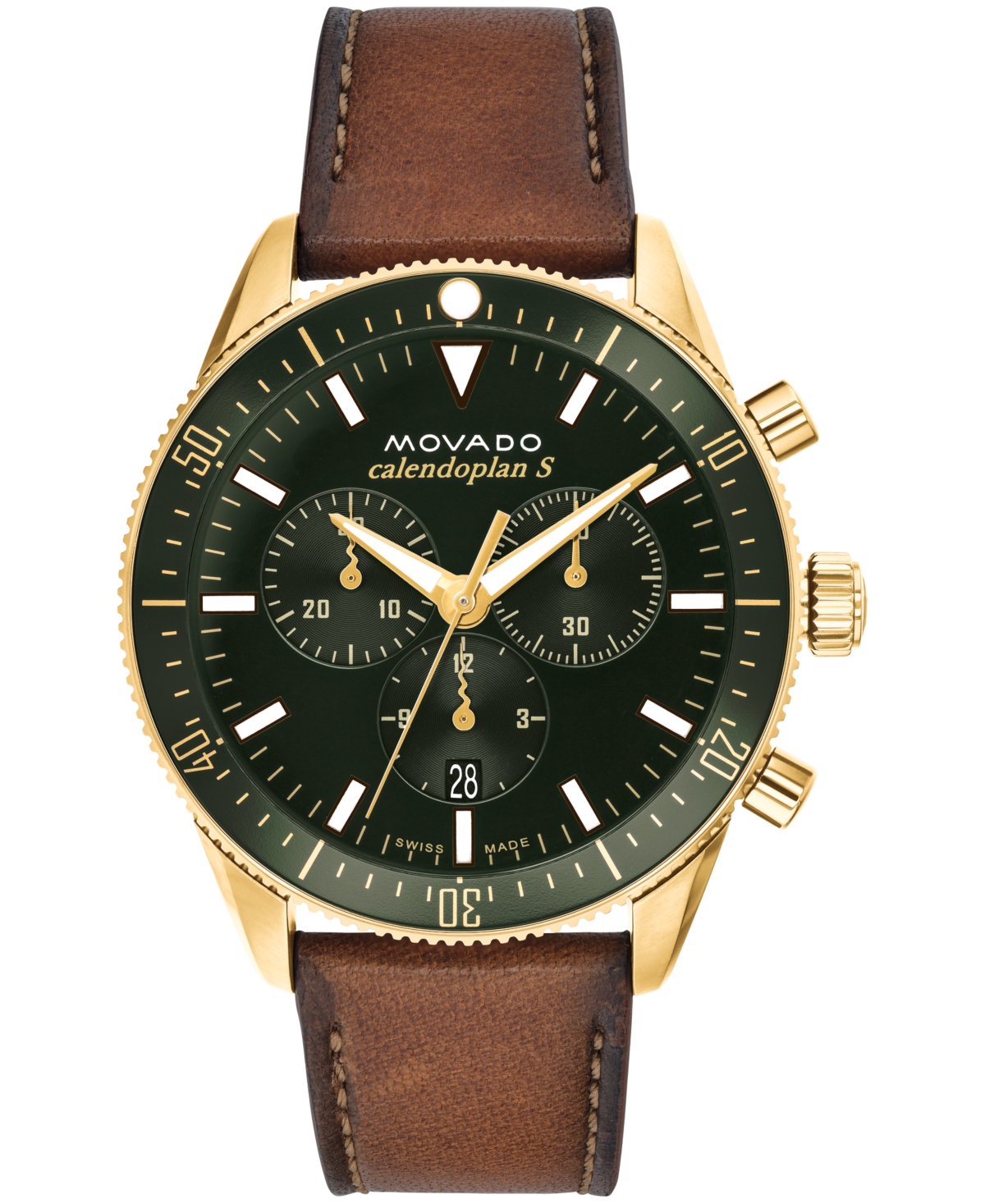 Shop Movado Men's Heritage Cognac Genuine Leather Strap Watch 42mm In Gold-tone