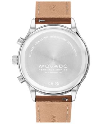 Men's Calendoplan Cognac Brown Genuine Leather Strap Watch 43mm