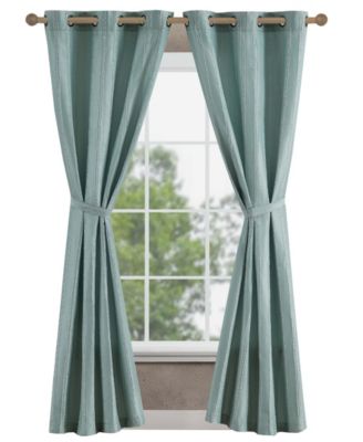 Jessica Simpson Lola Textured Light Filtering Grommet Window Curtain Panel Pair With Tiebacks Collection In White