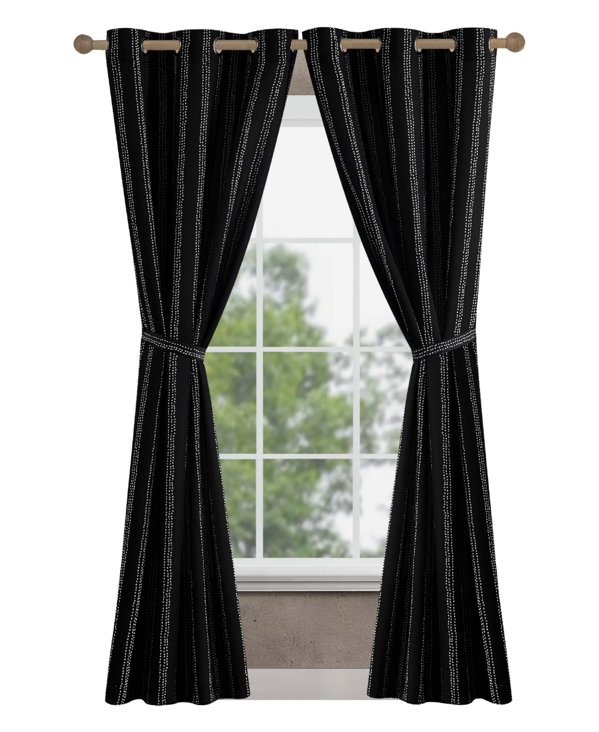 Jessica Simpson Lola Textured Light Filtering Grommet Window Curtain Panel Pair With Tiebacks, 38" X 96" In Black