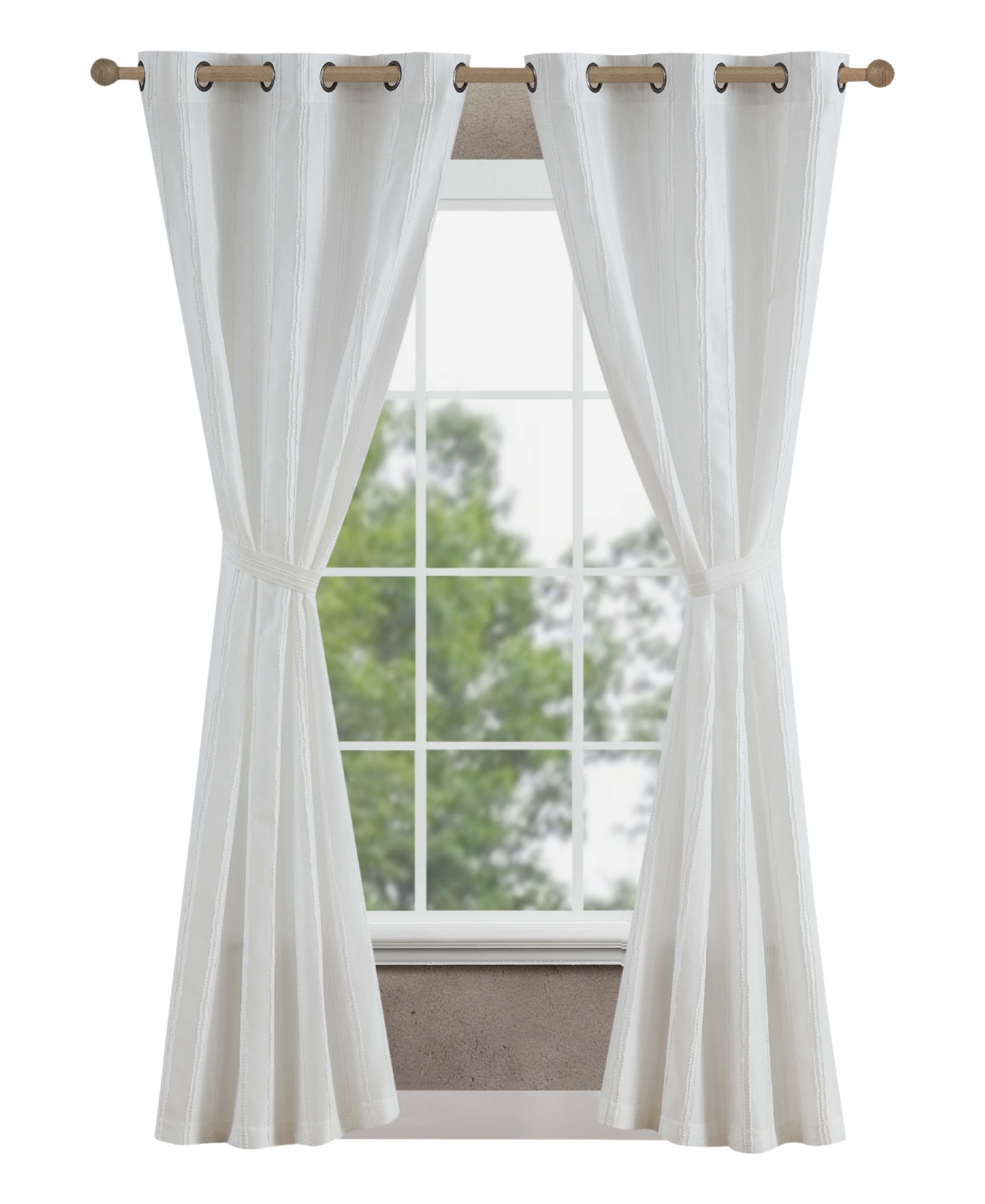 Jessica Simpson Lola Textured Light Filtering Grommet Window Curtain Panel Pair With Tiebacks, 38" X 84" In White