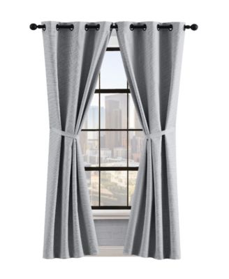 Lucky Brand Finley Textured Blackout Grommet Window Curtain Panel Pair With Tiebacks Collection In Indigo Blue
