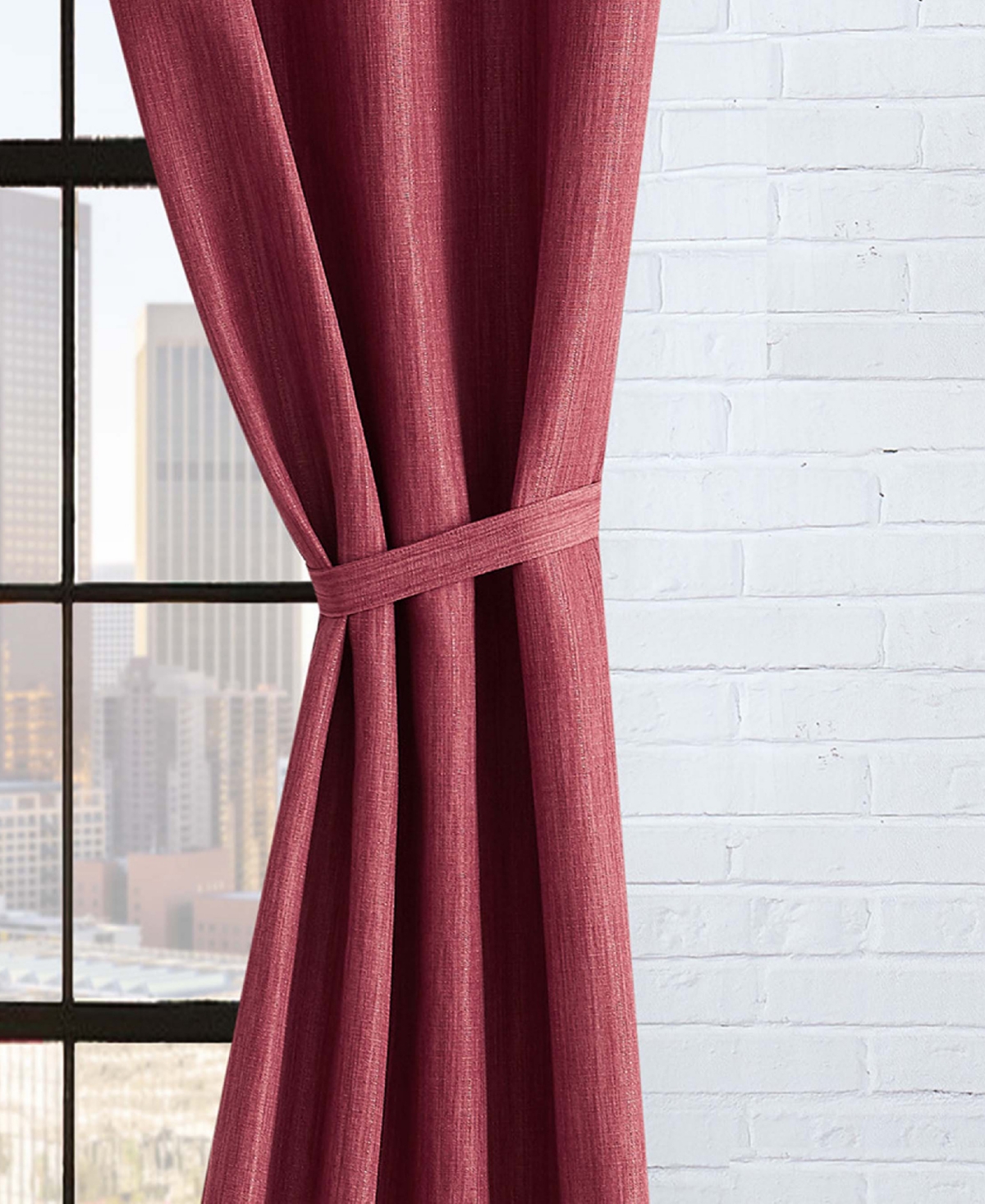 Lucky Brand Solana Thermal Woven Room Darkening Grommet Window Curtain Panel Pair with Tiebacks, 38