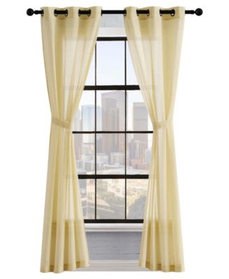 Lucky Brand Larkin Textured Light Filtering Grommet Window Curtain Panel Pair With Tiebacks Collection In Denim Blue