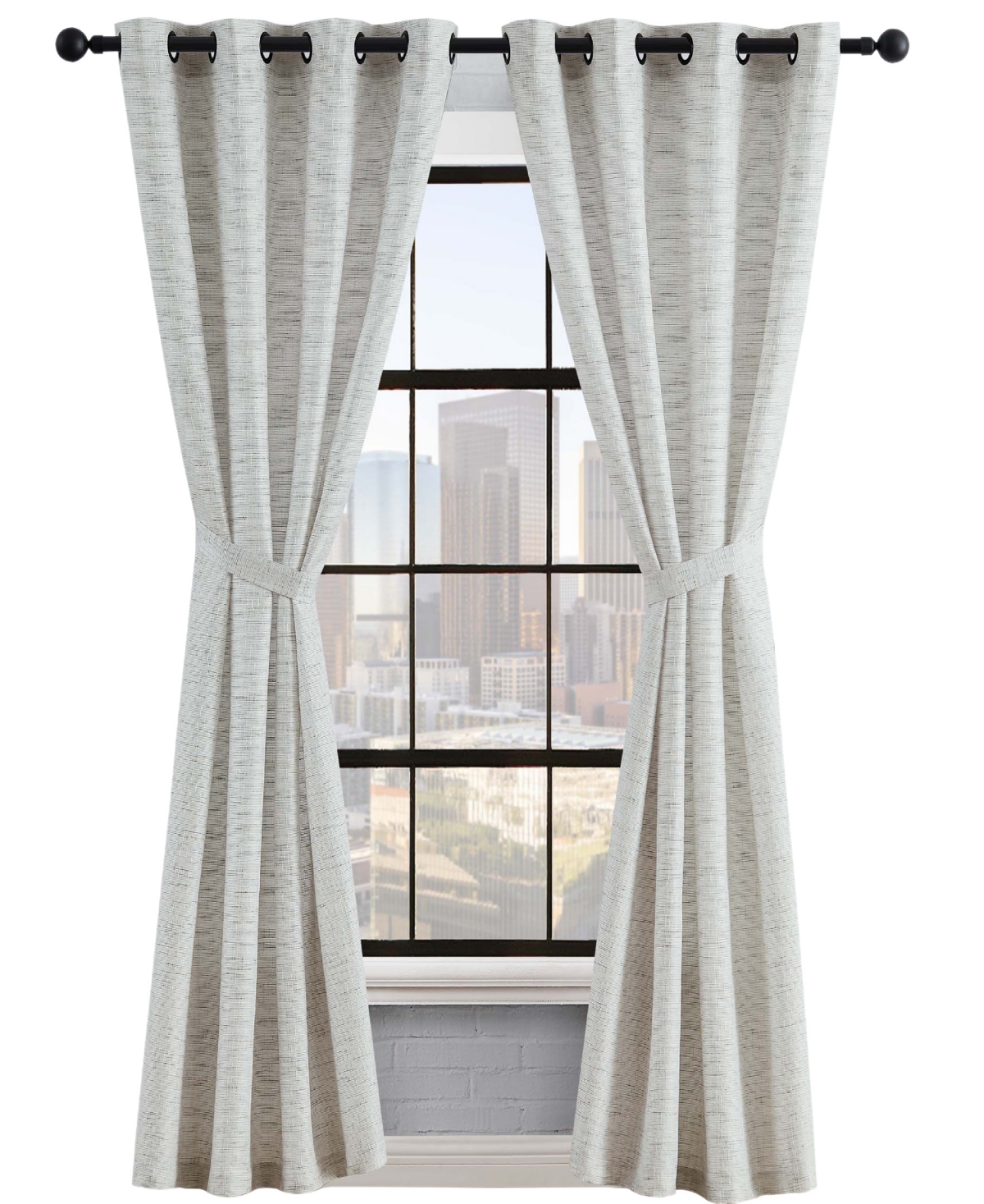 Lucky Brand Sierra Textured Light Filtering Grommet Window Curtain Panel Pair With Tiebacks, 52" X 84" In Gray