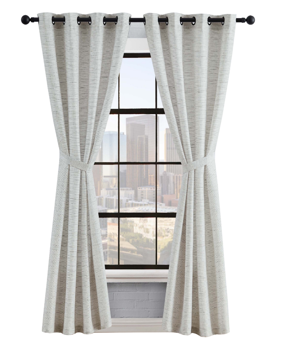 Lucky Brand Sierra Textured Light Filtering Grommet Window Curtain Panel Pair With Tiebacks, 52" X 84" In Beige