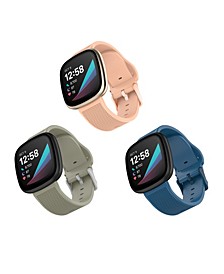 Women's Gray, Light Pink and Navy Woven Silicone Band Set, 3 Piece Compatible with the Fitbit Versa 3 and Fitbit Sense