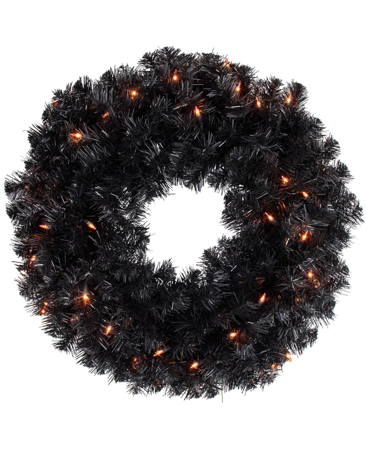 Pre-Lit Noble Spruce Artificial Halloween Wreath Lights, 24" - Black