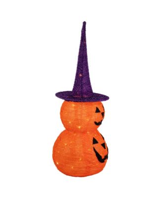 Pop Up Lighted Tinsel Stacked Jack-O-Lanterns Halloween Decoration, 30"
